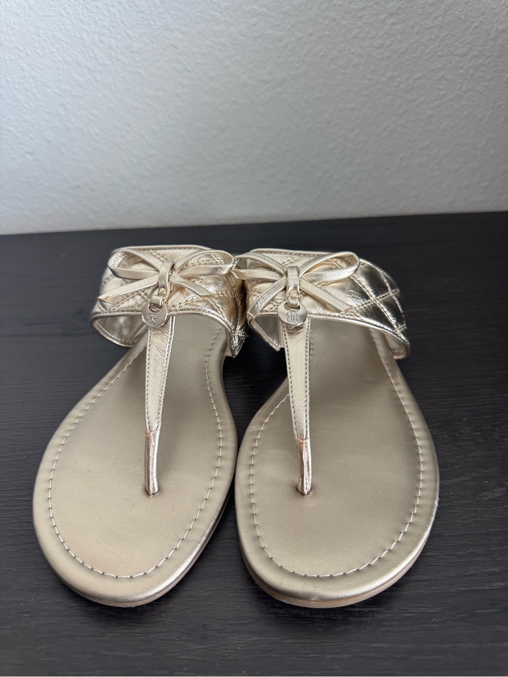 Women's Metallic Gold Bow Thong Sandals